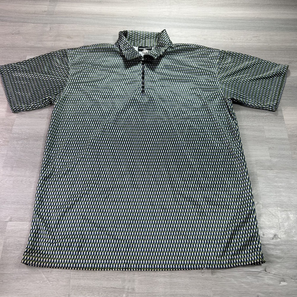 Odo Polo Shirt Mens Large Blue Geometric Golf Performance Stretch 1/4 Zip Top